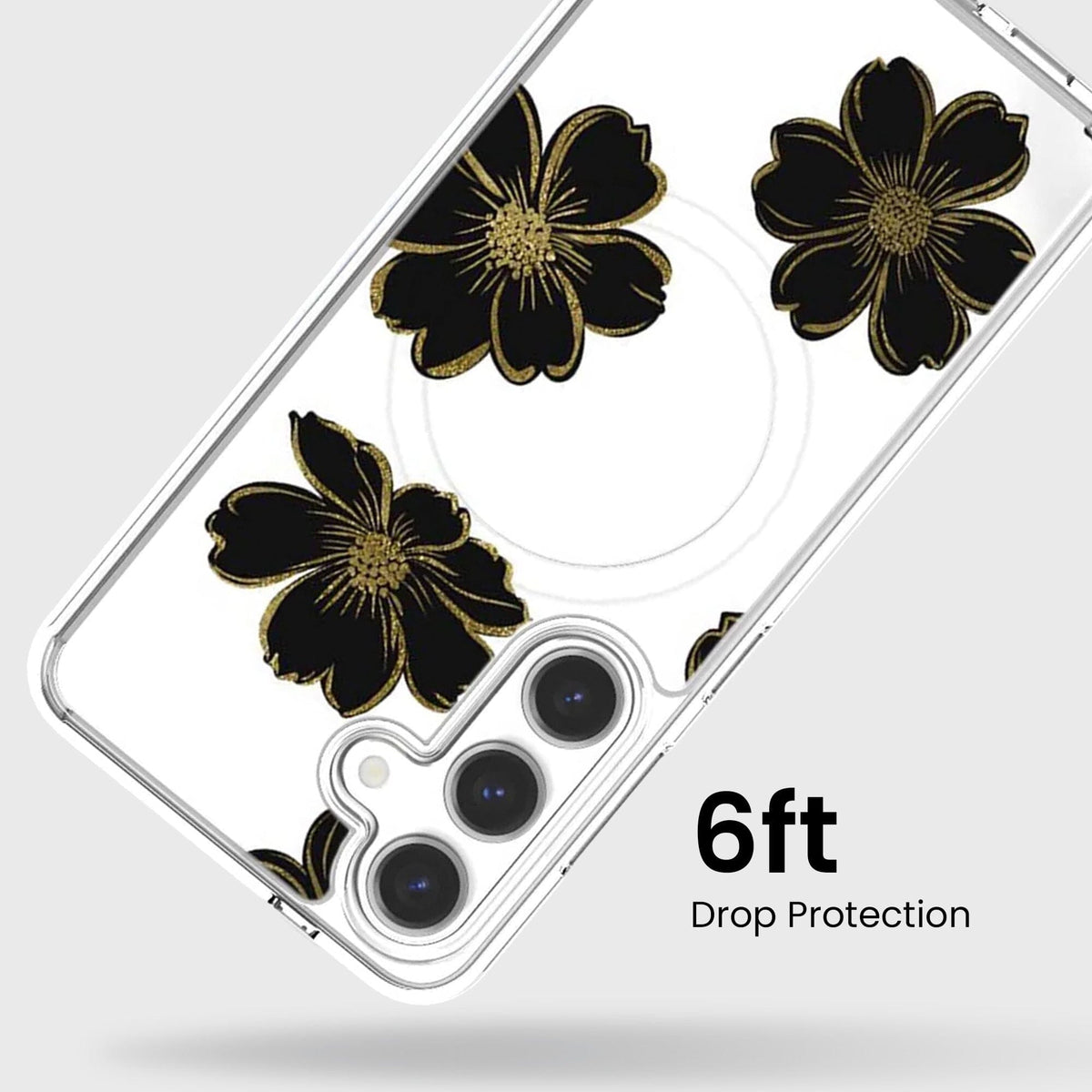 Samsung Galaxy S26 Black Flower Clear Case