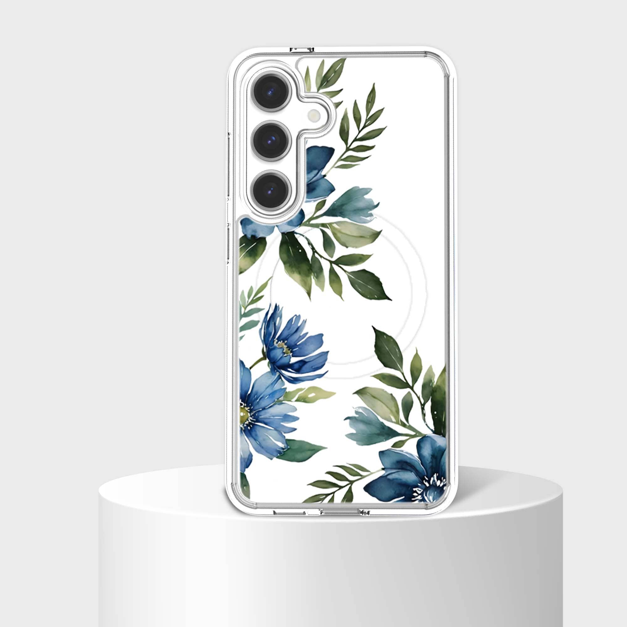 Samsung Galaxy S26 Blue Floral Clear Case