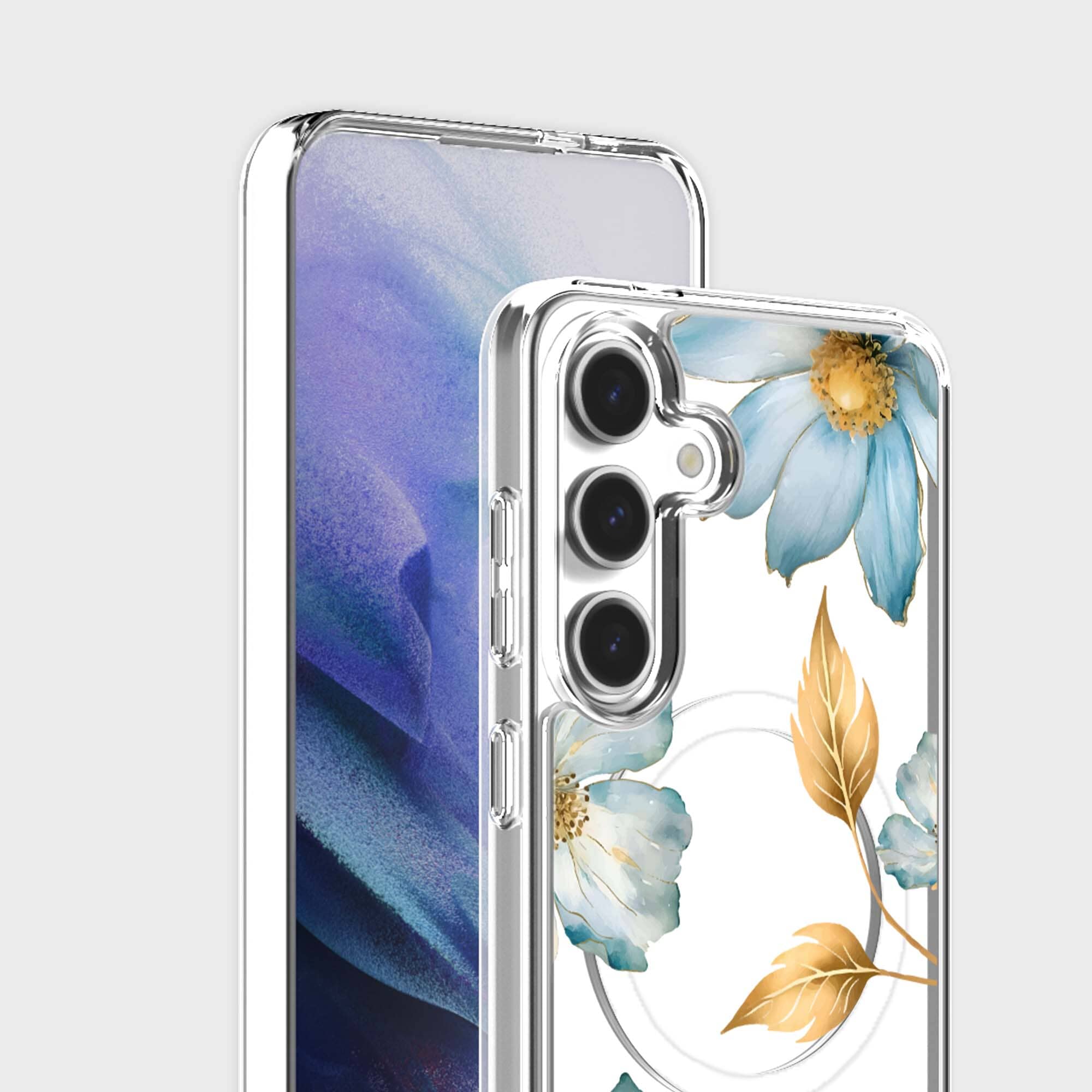 Samsung Galaxy S26 Blue Wildflower Clear Case