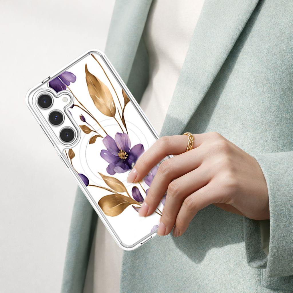 Samsung Galaxy S26 Clear Design Case - Purple Wildflower