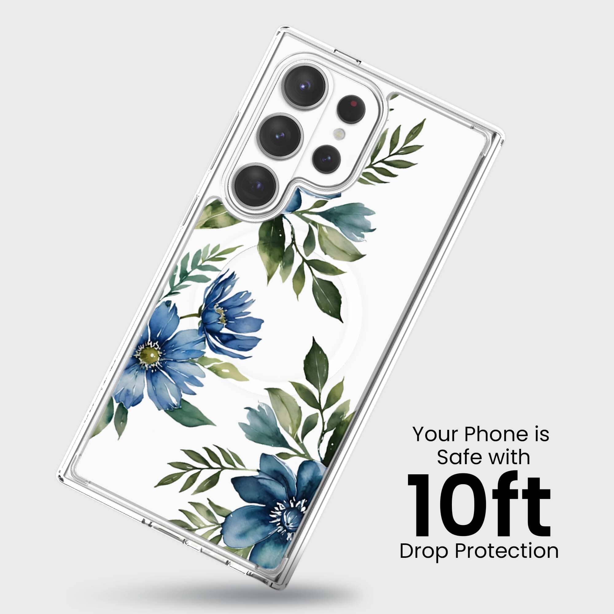 Samsung Galaxy S26 Ultra Blue Floral Clear Case