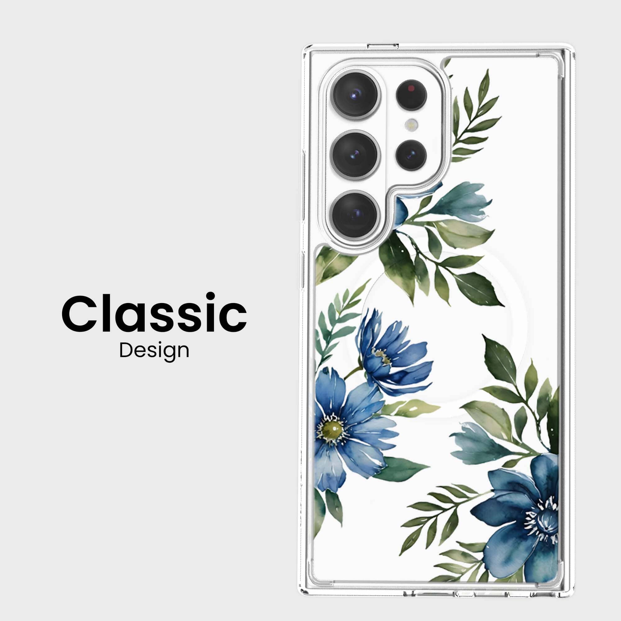 Samsung Galaxy S26 Ultra Blue Floral Clear Case