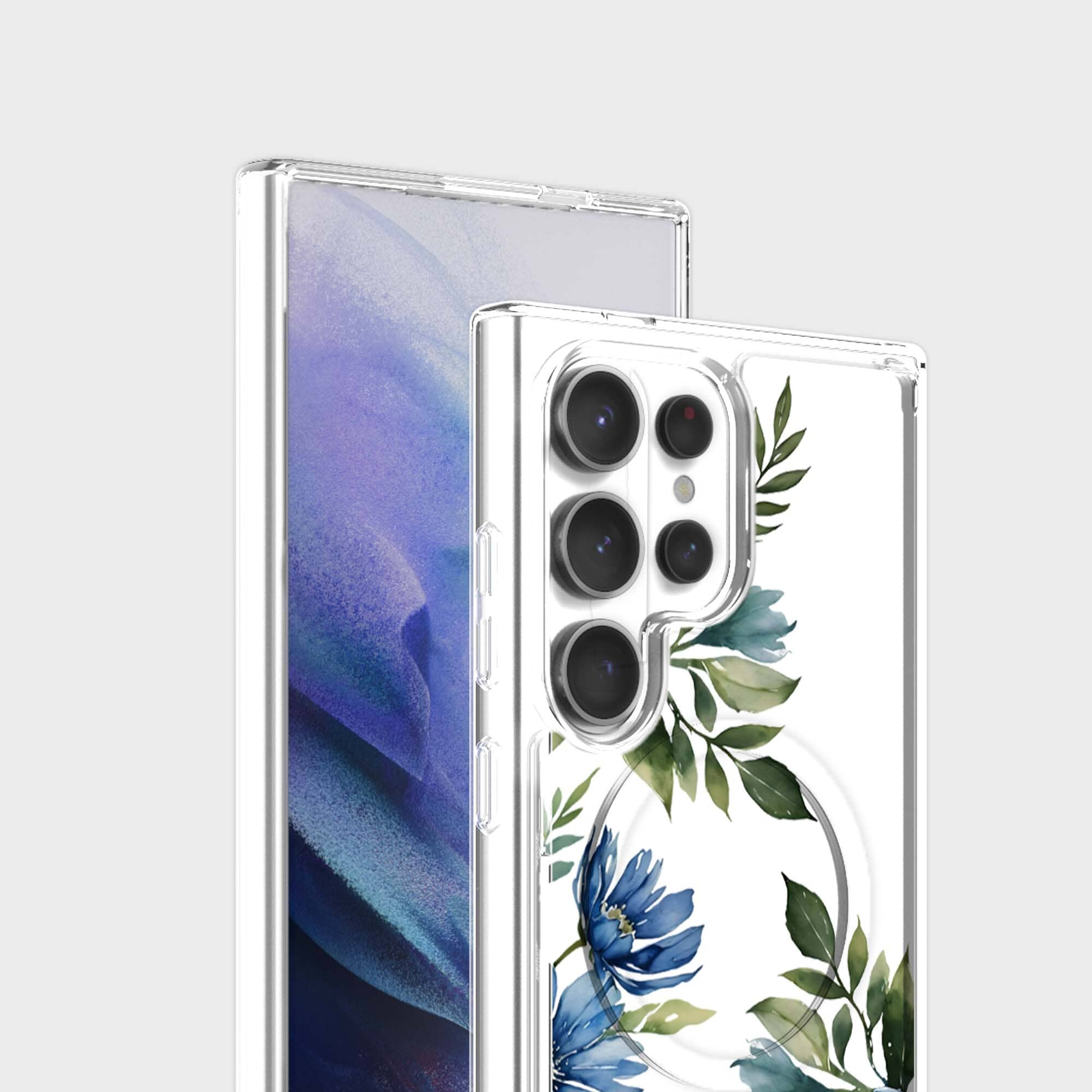 Samsung Galaxy S26 Ultra Blue Floral Clear Case