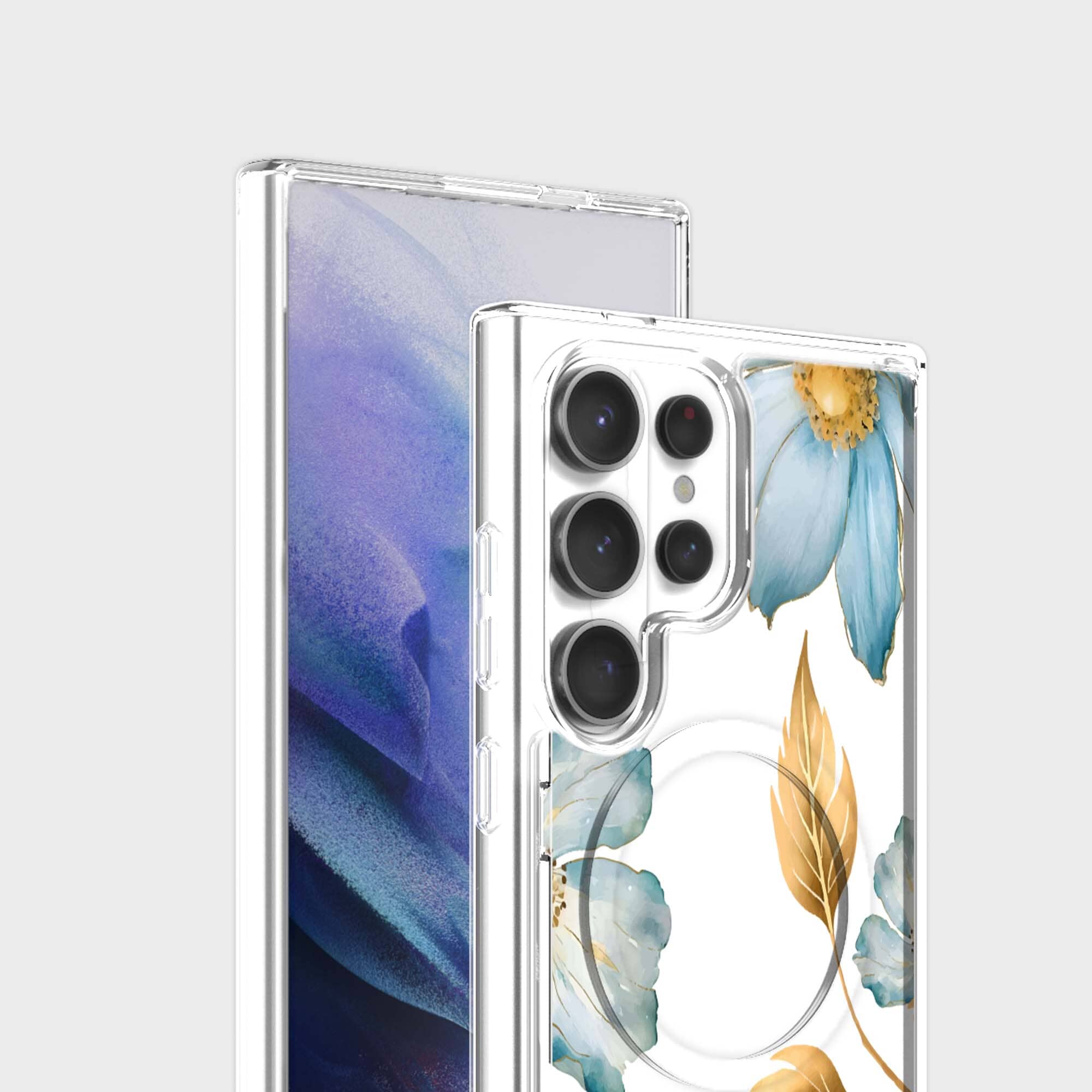 Samsung Galaxy S26 Ultra Blue Wildflower Clear Case