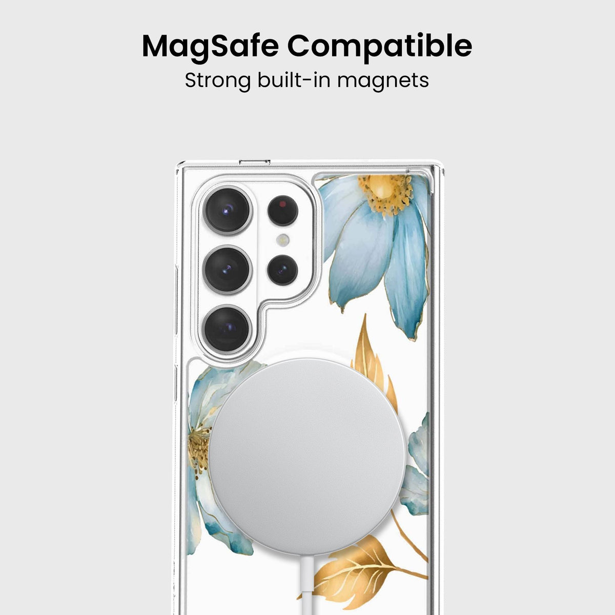 Samsung Galaxy S26 Ultra Blue Wildflower Clear Case