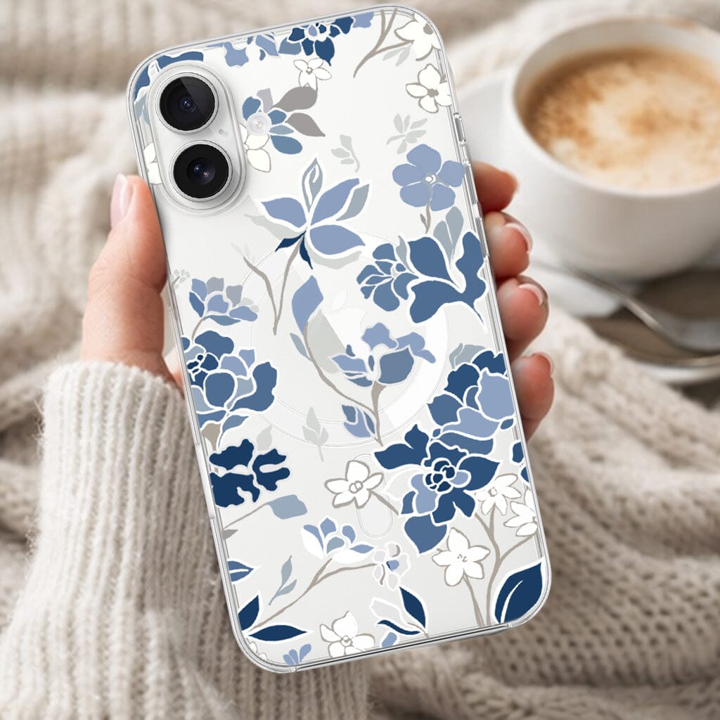 MagSafe iPhone 16 Blue Pattern Clear Case