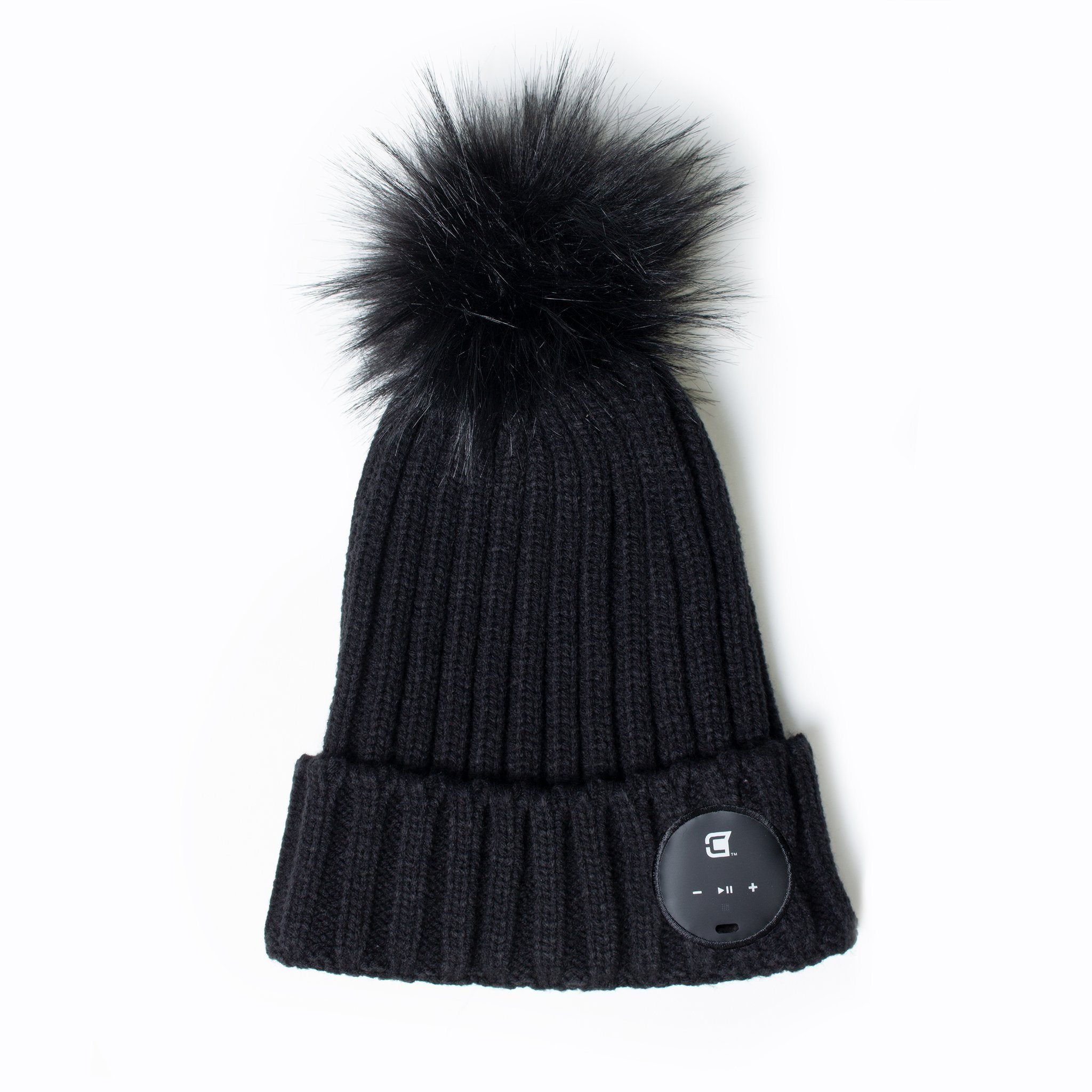 Dual Layered Noir Bluetooth Beanie with Black Faux Fur Pom - Blu-Toque Lush Series Blu-Toque Caseco Inc
