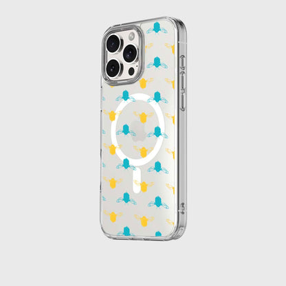 iPhone 15 Pro Clear Case - Blue and Yellow Bumble Design