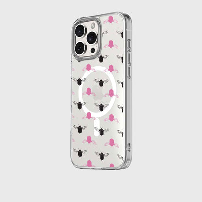 iPhone 15 Pro Clear Case - Black and Pink Bumble Design