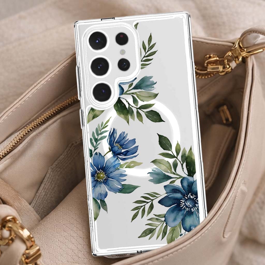 Samsung Galaxy S25 Ultra Blue Floral Clear Case