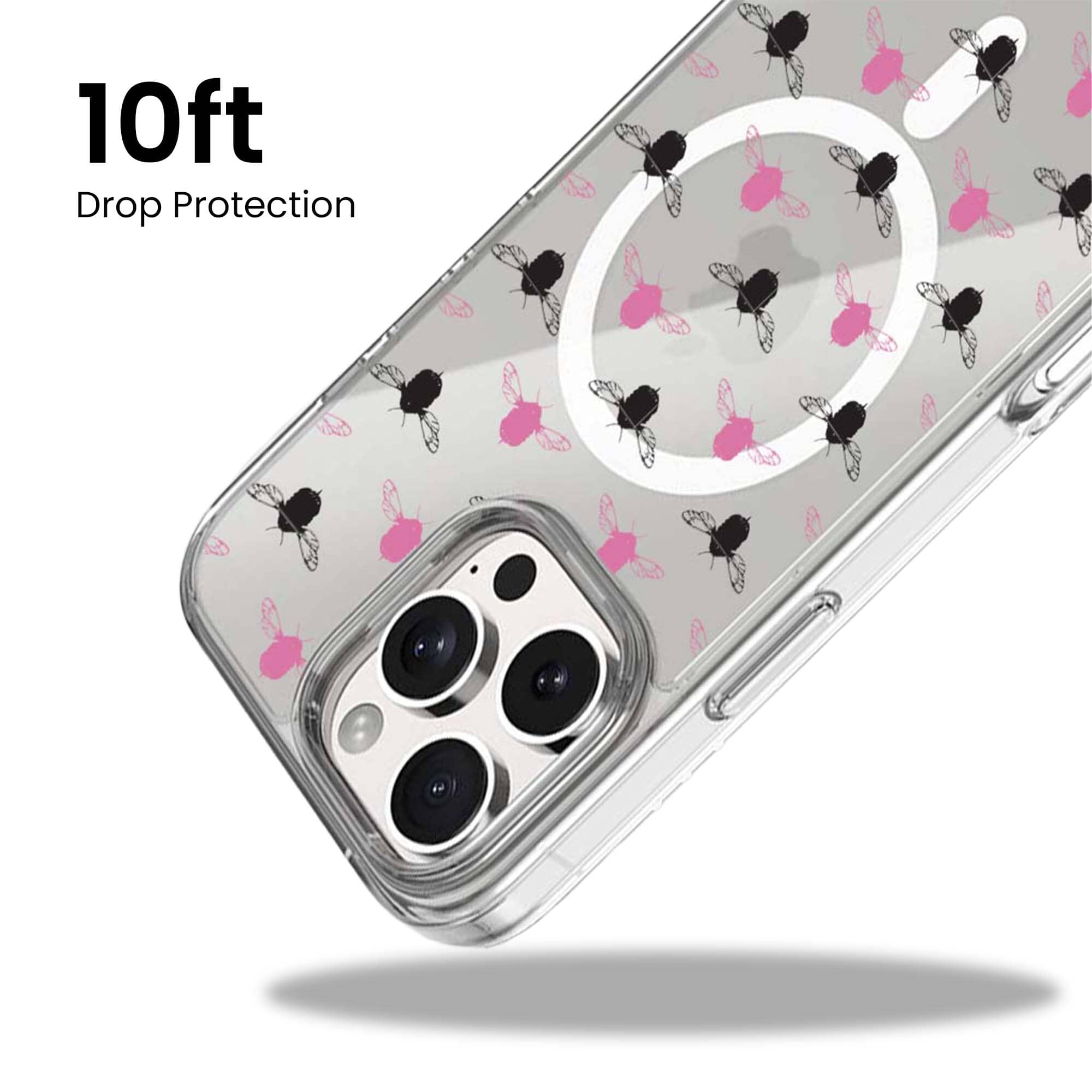 iPhone 15 Pro Clear Case - Black and Pink Bumble Design