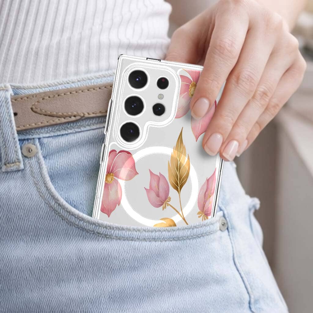 Samsung Galaxy S25 Ultra Pink Wildflower Clear Case