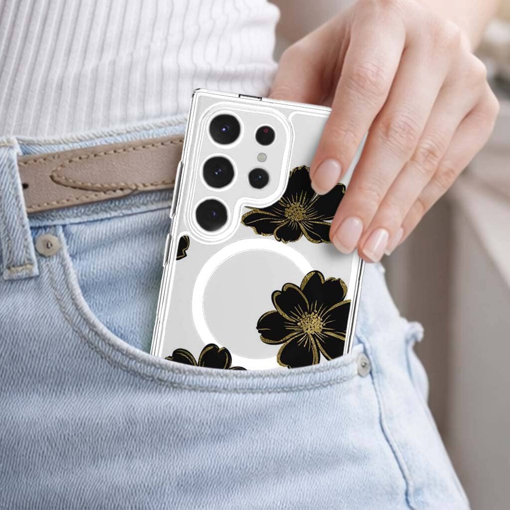 Samsung Galaxy S25 Ultra Black Flower Clear Case