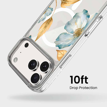 MagSafe iPhone 17 Pro Blue Wildflower Clear Case