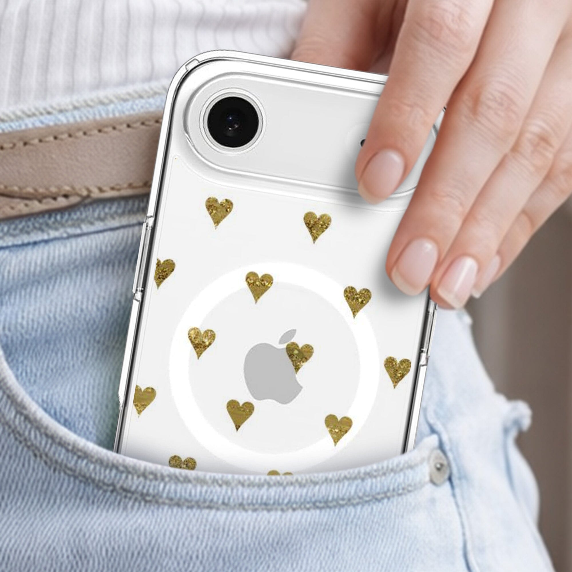 MagSafe iPhone Air Gold Hearts Clear Case
