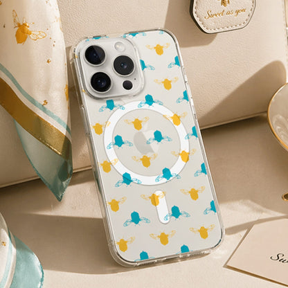iPhone 15 Pro Clear Case - Blue and Yellow Bumble Design