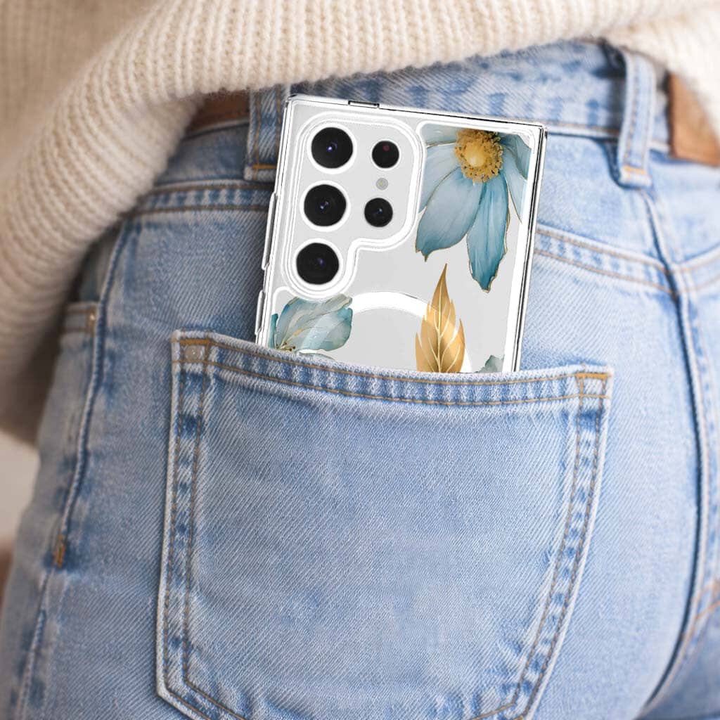 Samsung Galaxy S25 Ultra Blue Wildflower Clear Case