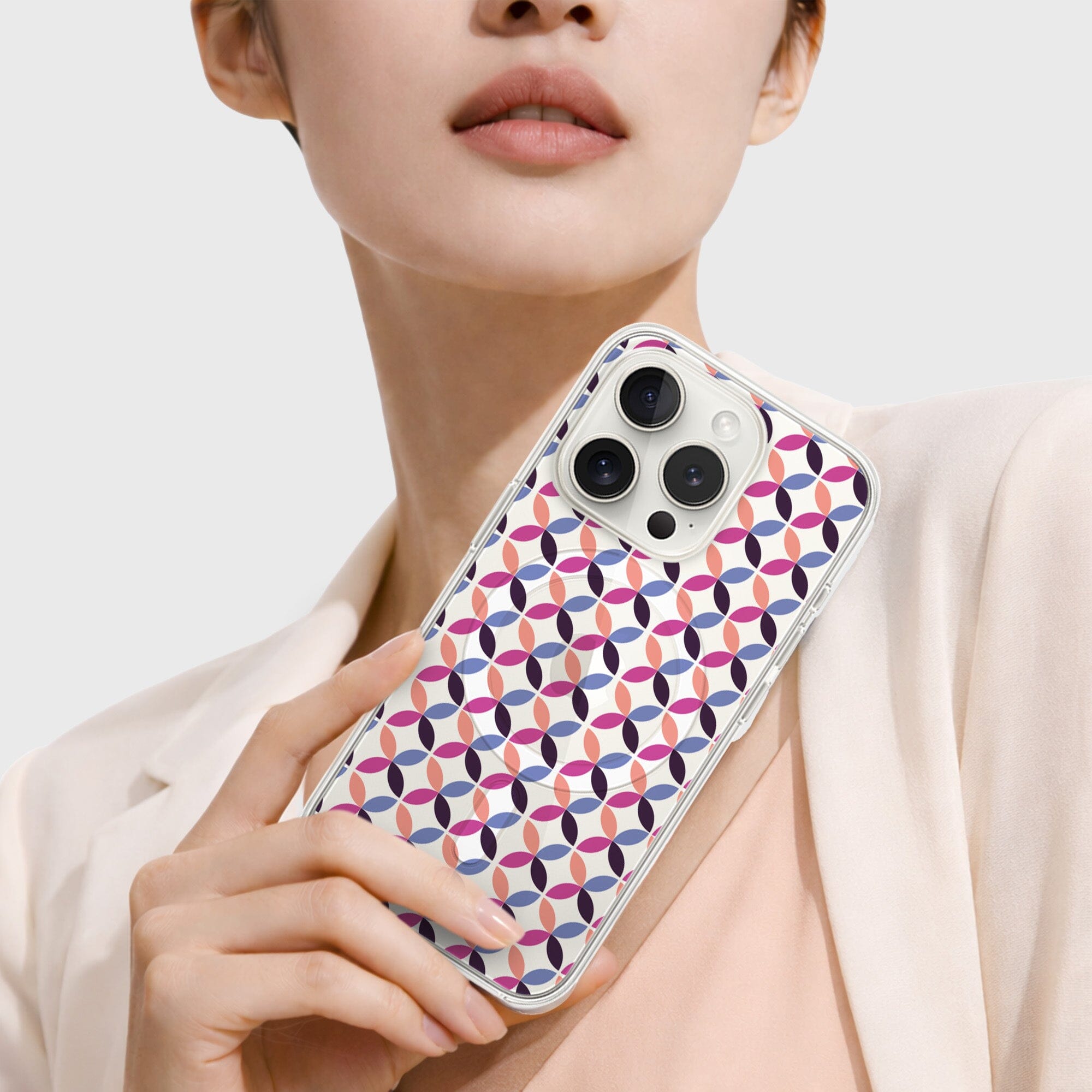 iPhone 15 Pro Clear Case - Pink Celestial Petal Design