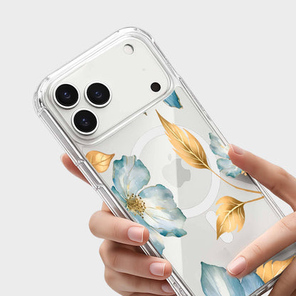 MagSafe iPhone 17 Pro Blue Wildflower Clear Case