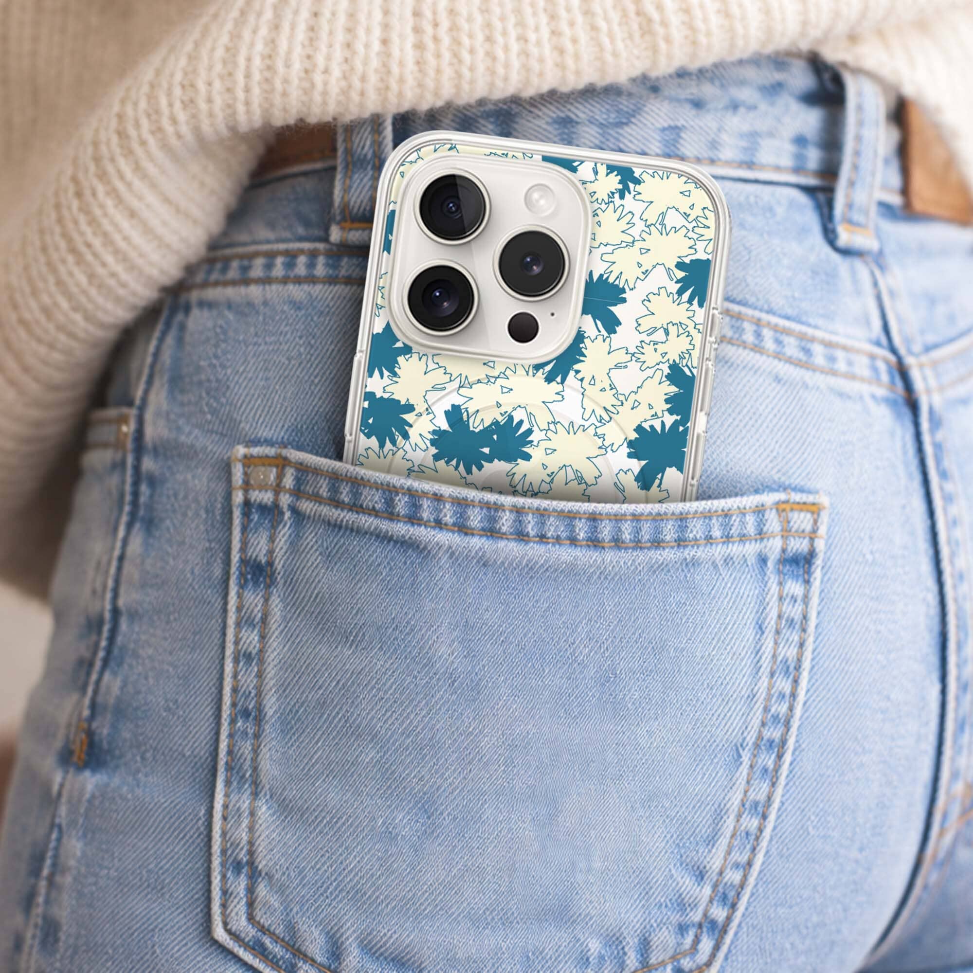 iPhone 15 Pro Clear Case - Blue Dandelion Design