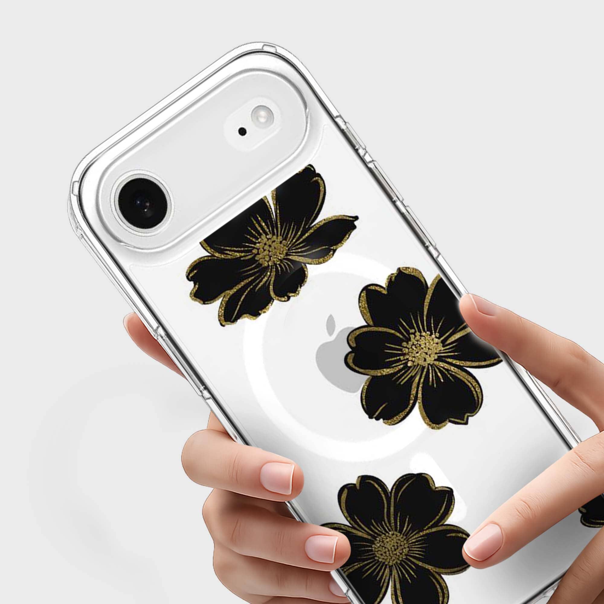 iPhone Air Black Flower Clear Case With MagSafe