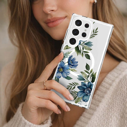 Samsung Galaxy S25 Ultra Blue Floral Clear Case