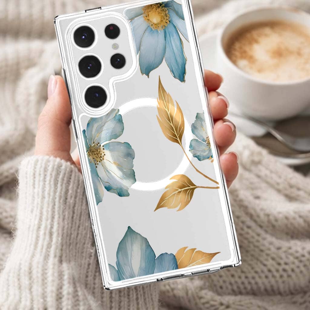 Samsung Galaxy S25 Ultra Blue Wildflower Clear Case