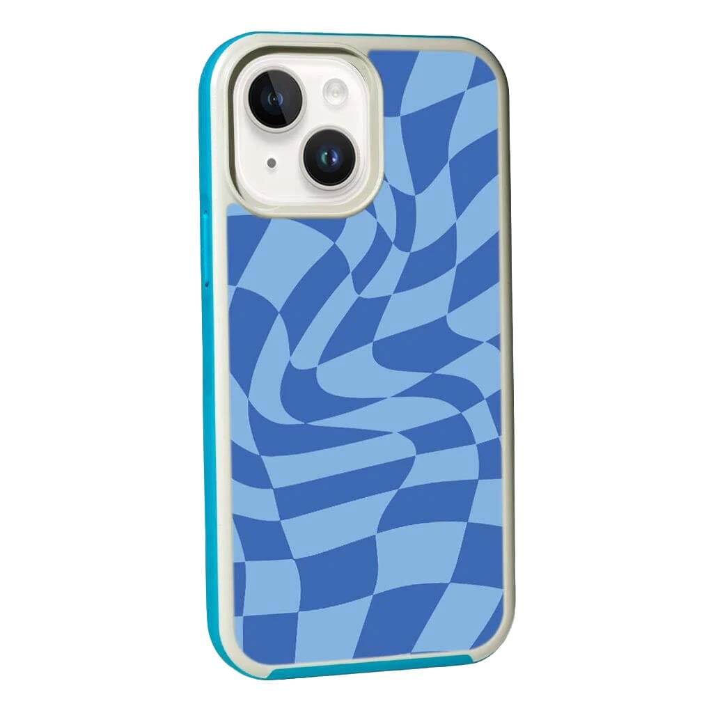 MagSafe iPhone 14 Plus Blue Swirl Checkerboard Print Case