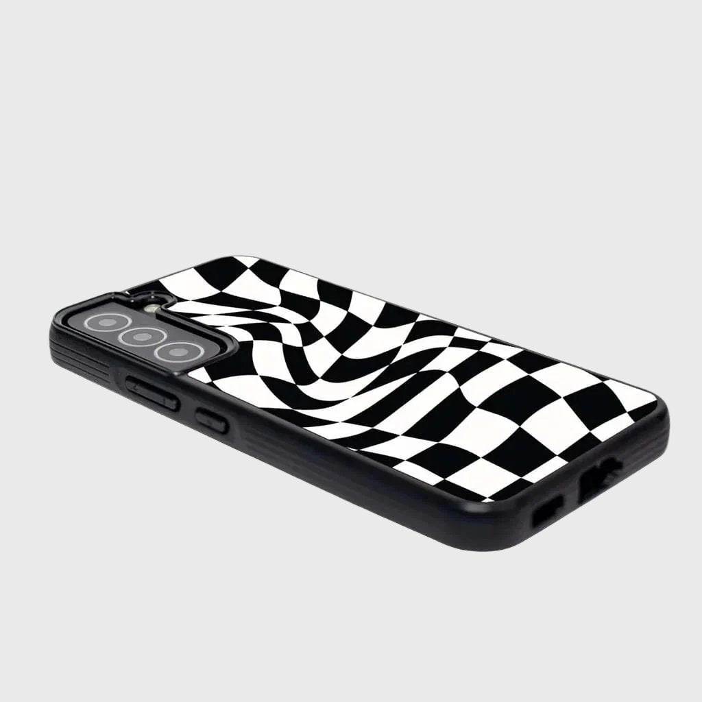 Black Swirl Checkerboard Print Samsung S22 Plus Case