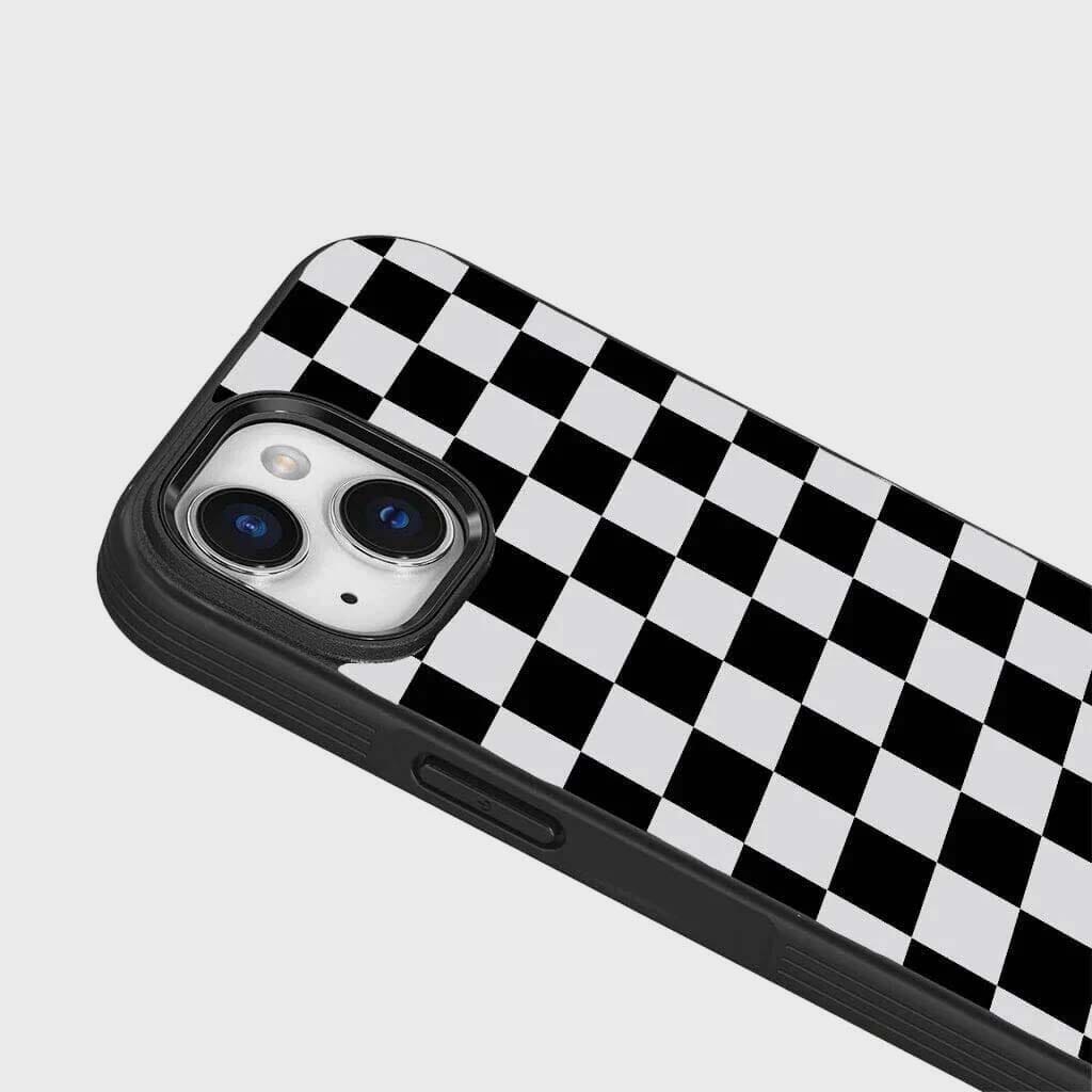 MagSafe iPhone 14 Plus Black Checkerboard Print Case