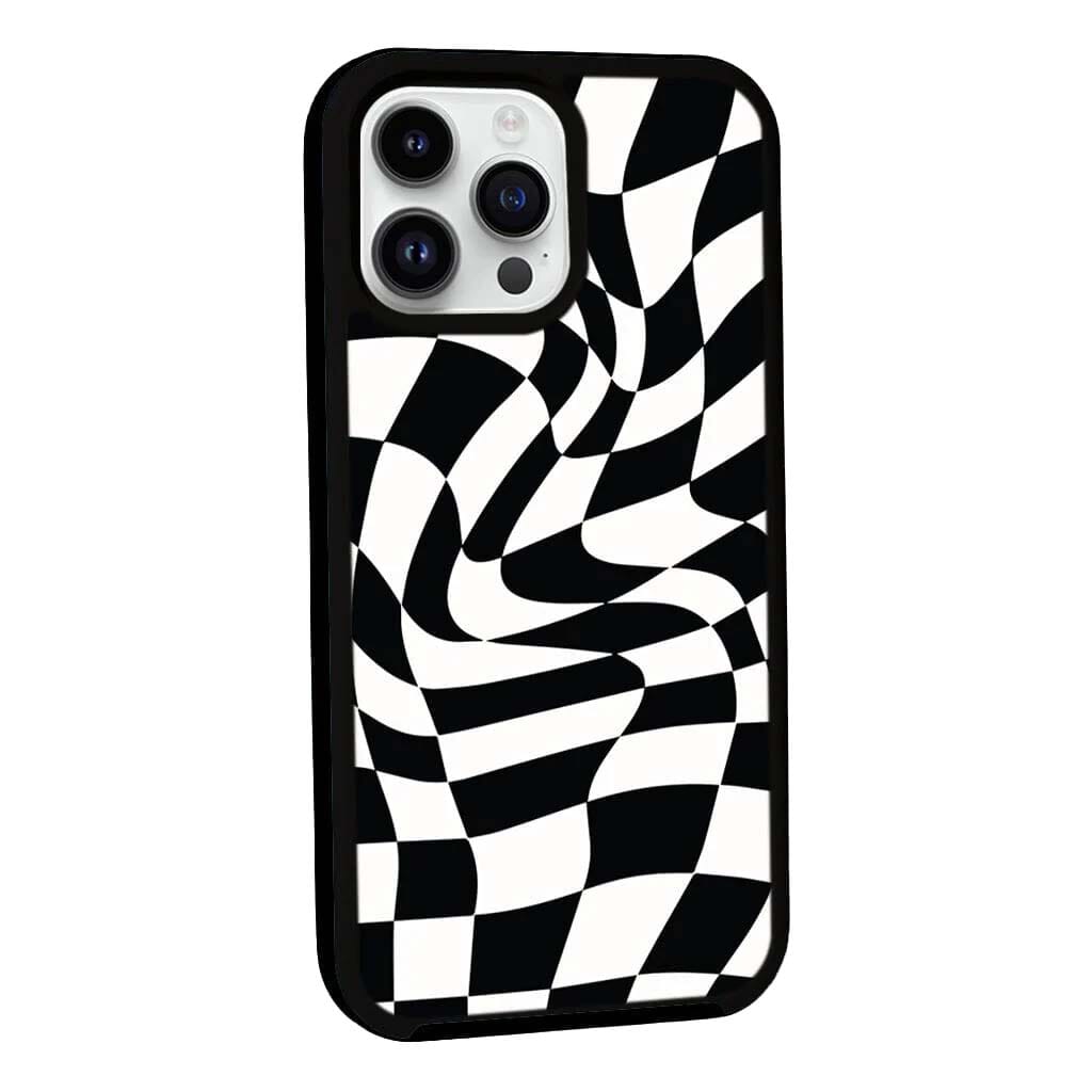 MagSafe iPhone 14 Pro Max Black Swirl Checkerboard Print Case