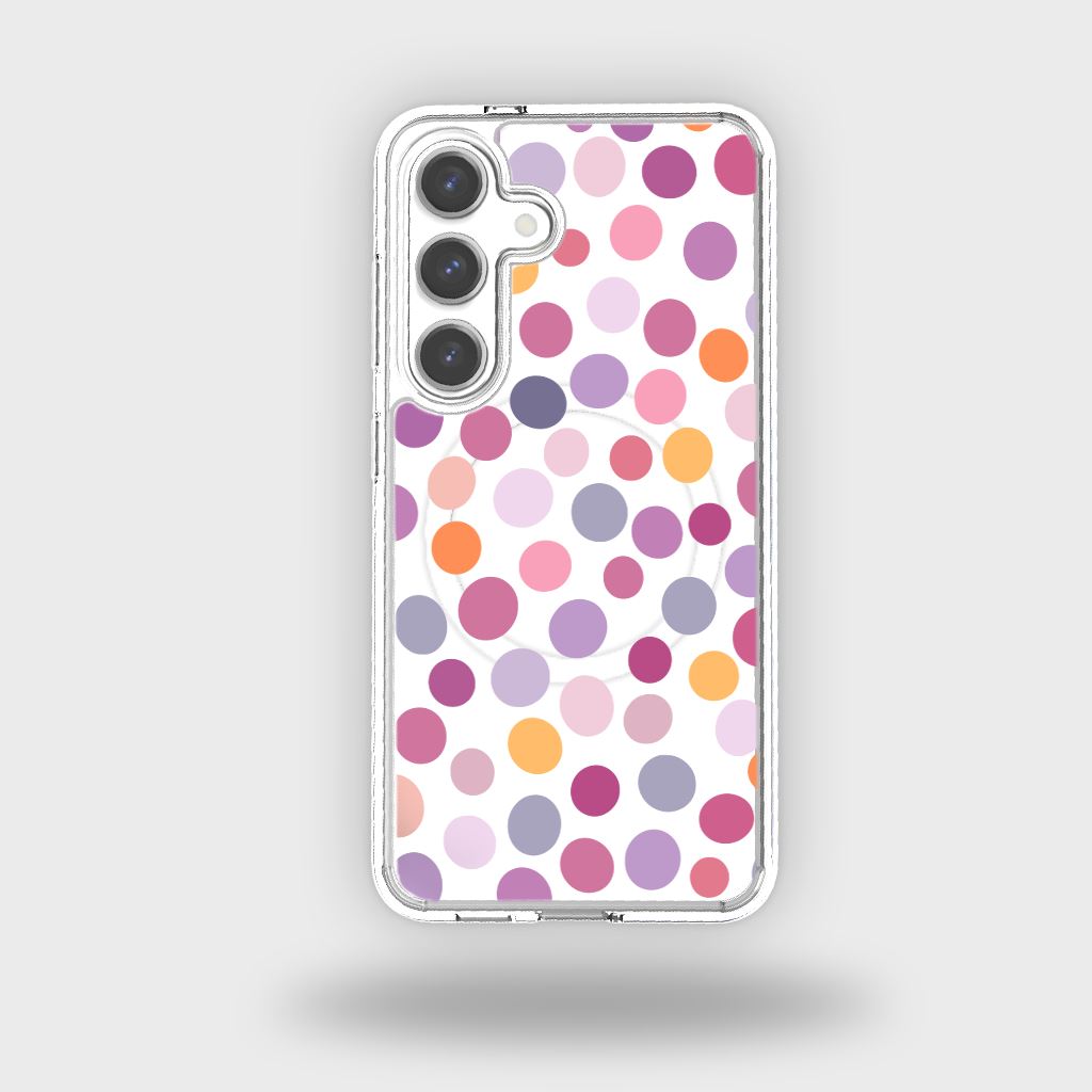 Samsung Galaxy S24 Purple Polka Dots Clear Case