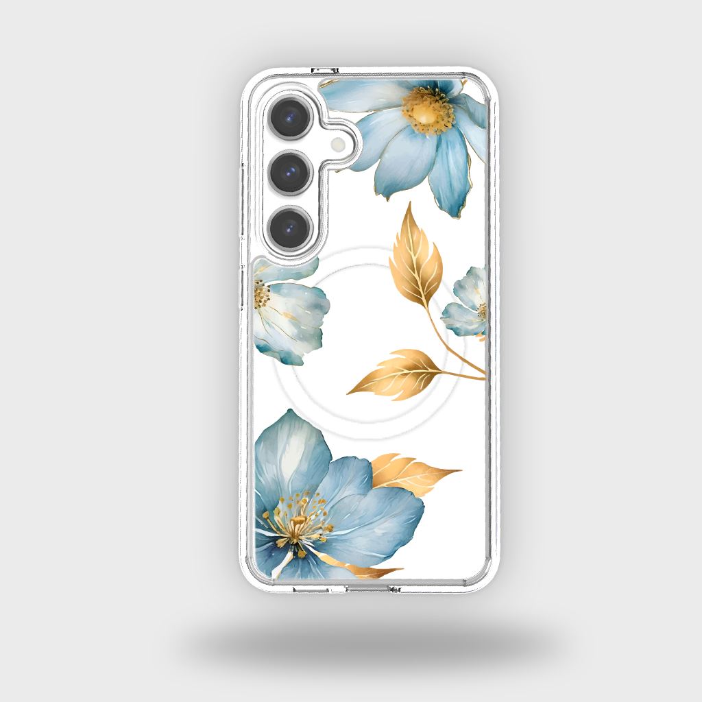 Samsung Galaxy S24 Blue Wildflower Clear Case