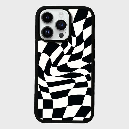 MagSafe iPhone 14 Pro Max Black Swirl Checkerboard Print Case