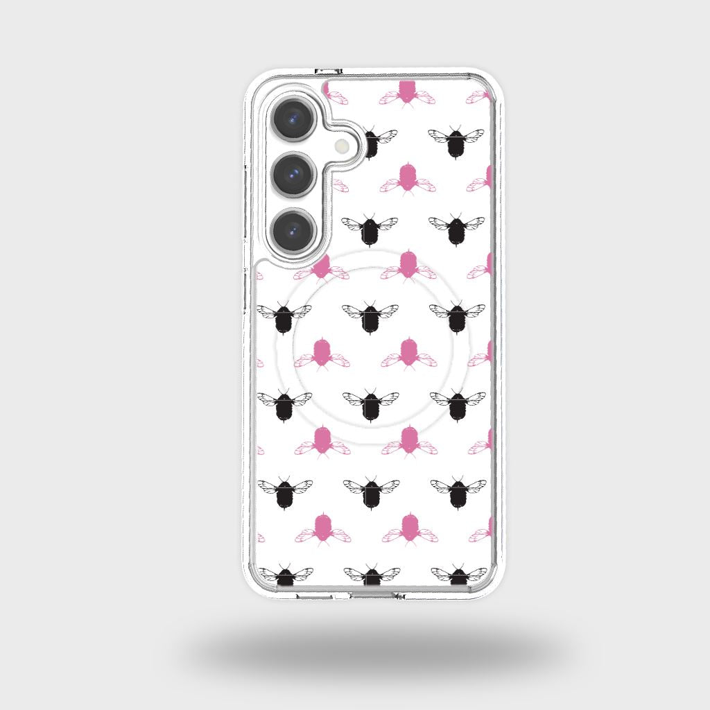 Samsung Galaxy S24 Clear Case - Black and Pink Bumble Design