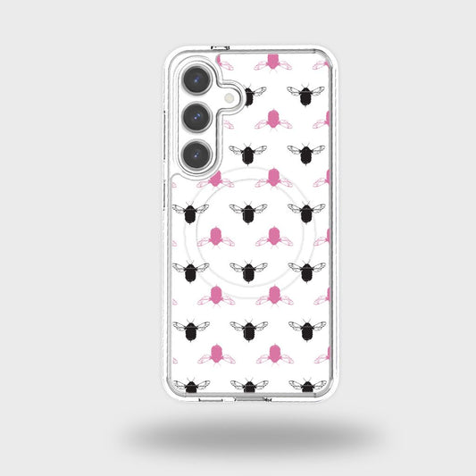 Samsung Galaxy S24 Clear Case - Black and Pink Bumble Design