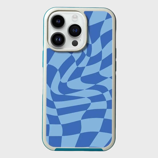 MagSafe iPhone 14 Pro Max Blue Swirl Checkerboard Print Case