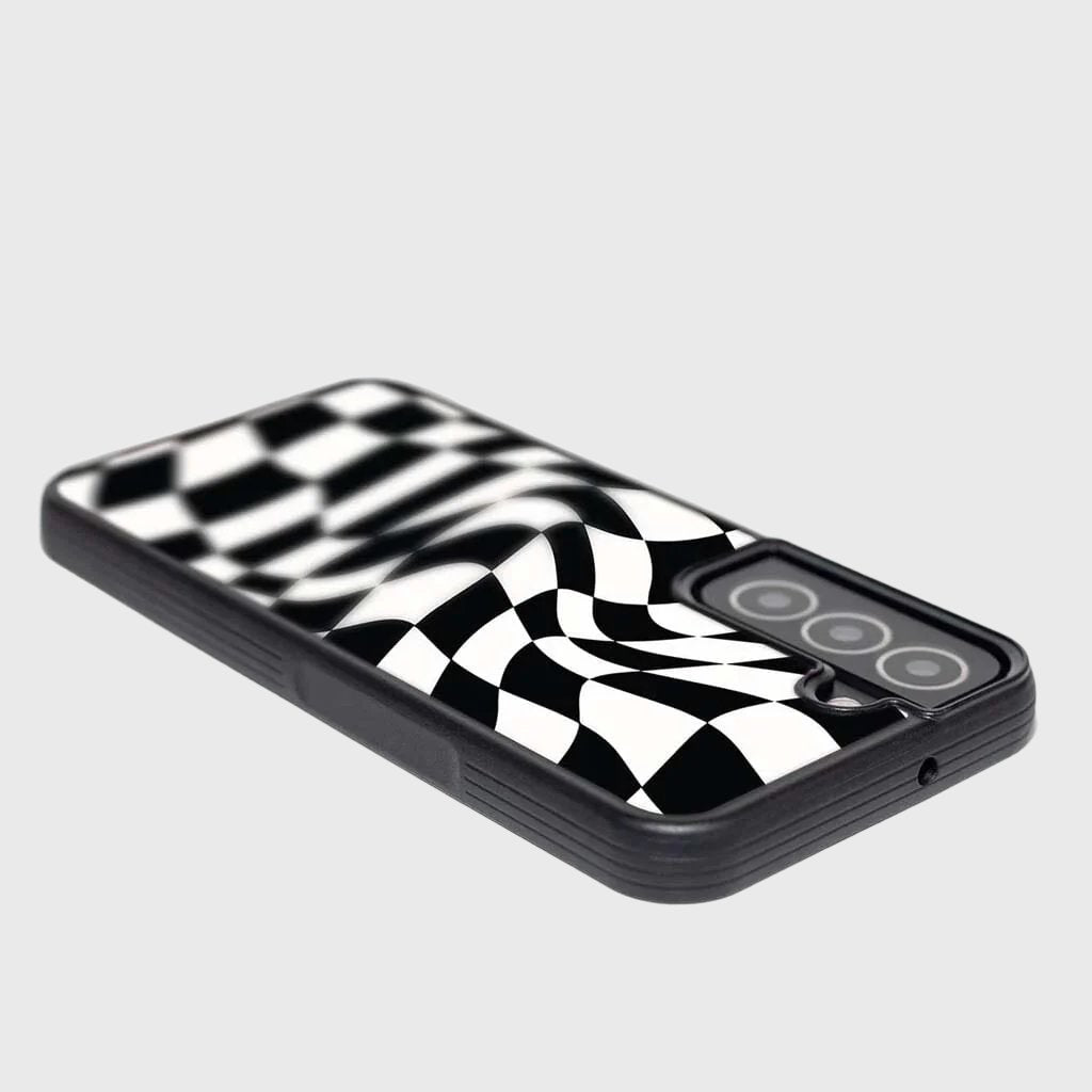 Black Swirl Checkerboard Print Samsung S22 Plus Case