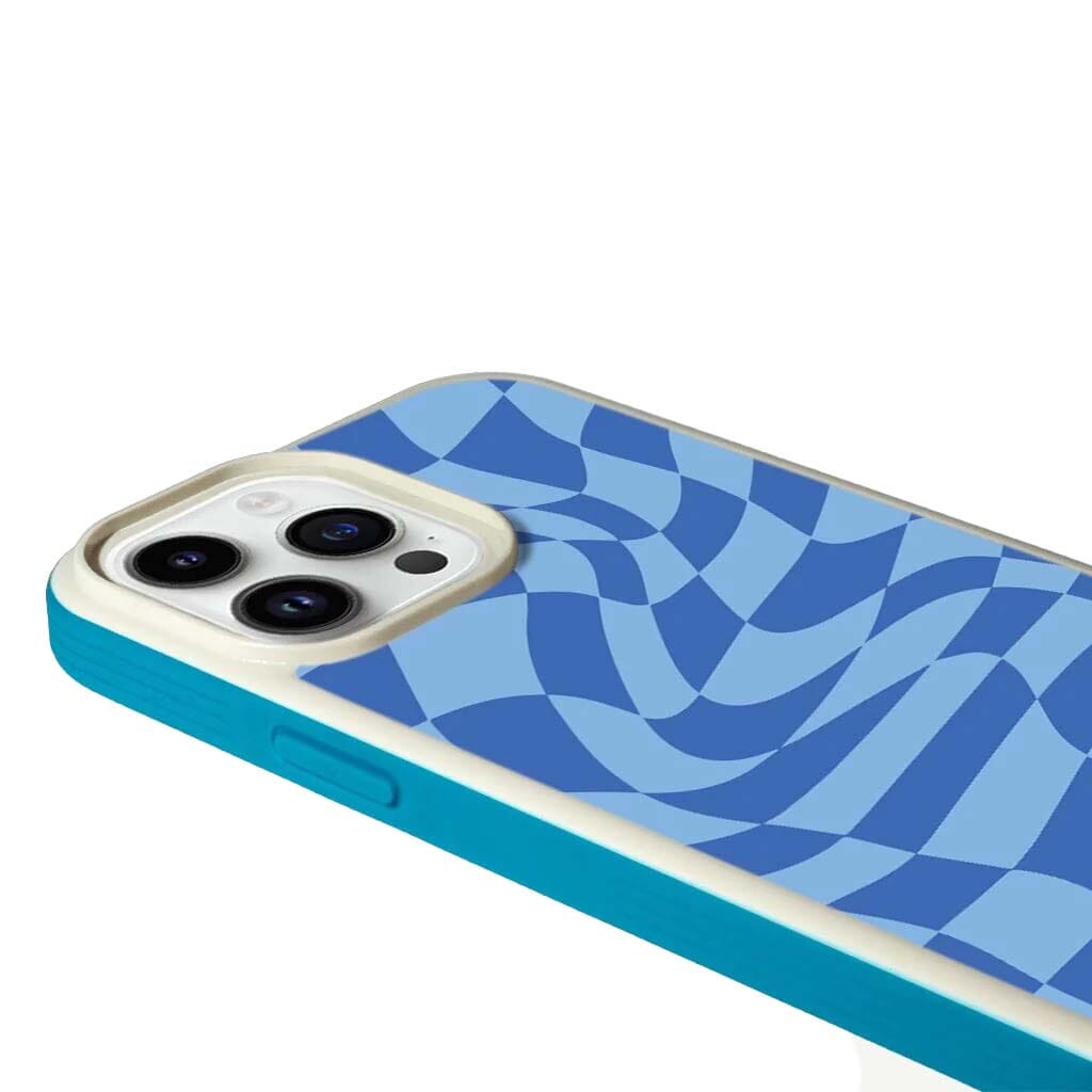 MagSafe iPhone 14 Pro Max Blue Swirl Checkerboard Print Case