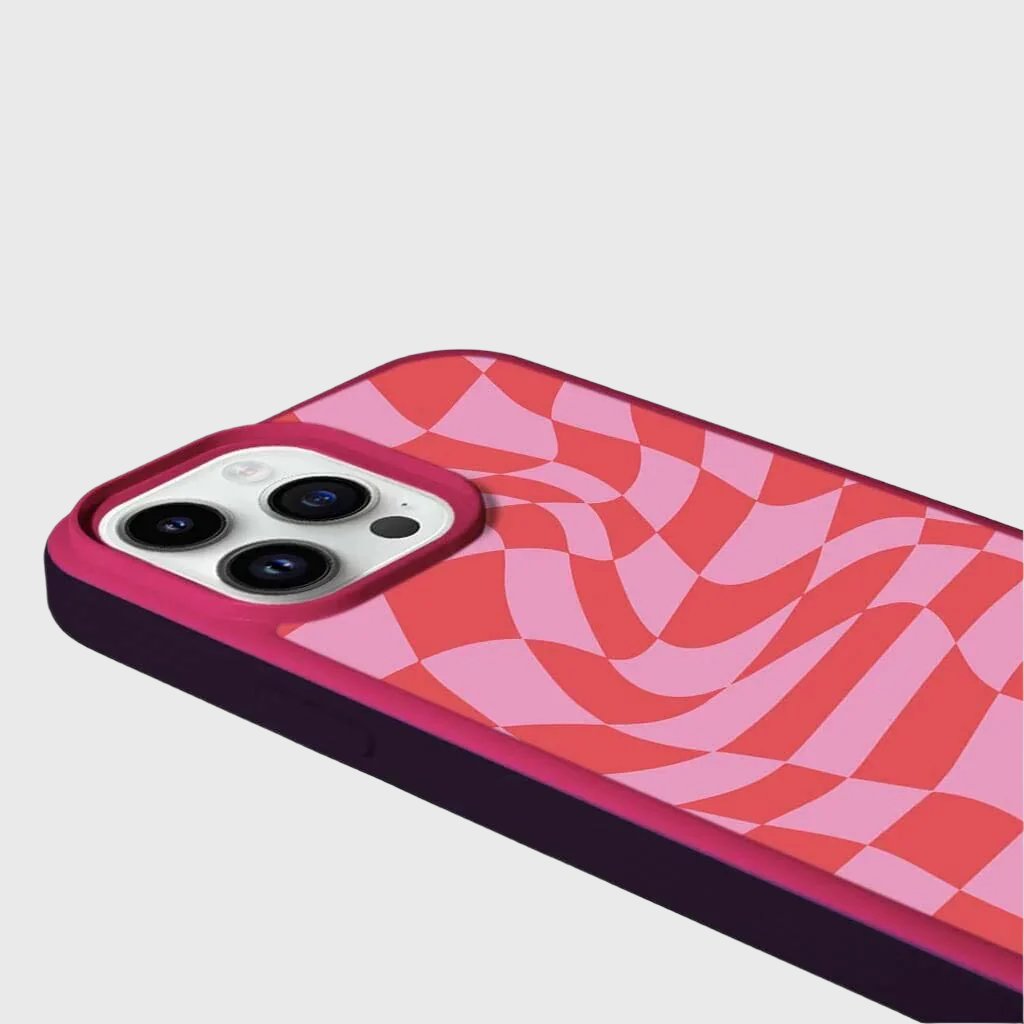 MagSafe iPhone 13 Pro Pink Swirl Checkerboard Print Case