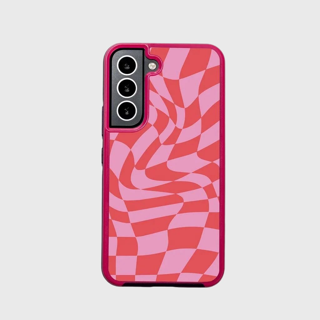 Pink Swirl Checkerboard Print Samsung S22 Case