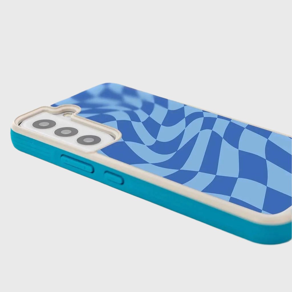 Blue Swirl Checkerboard Print Samsung S22 Case