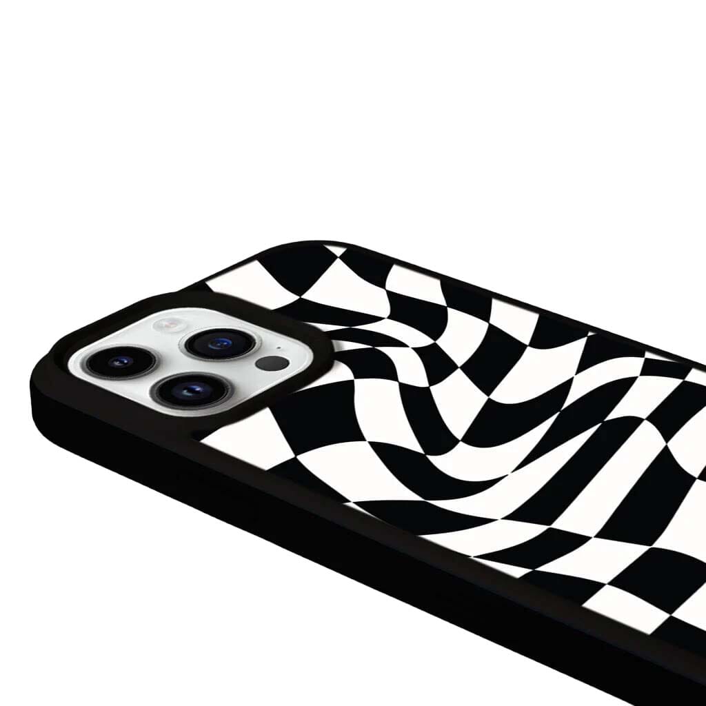 MagSafe iPhone 14 Pro Max Black Swirl Checkerboard Print Case