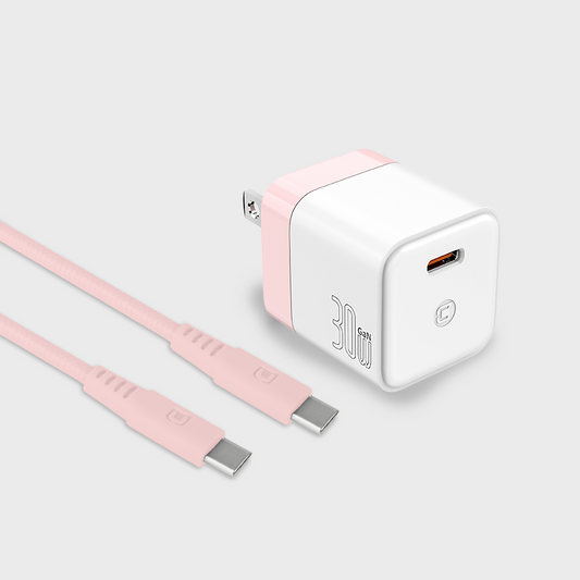 GaN 30W Wall Charger with 100W Type C to Type C Cable - Pastel Pink