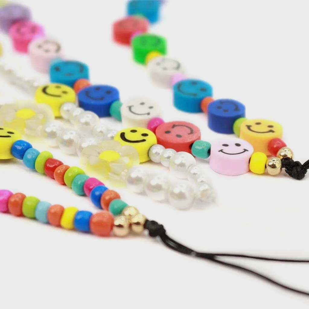 Mini Beaded Smiley Phone Charm