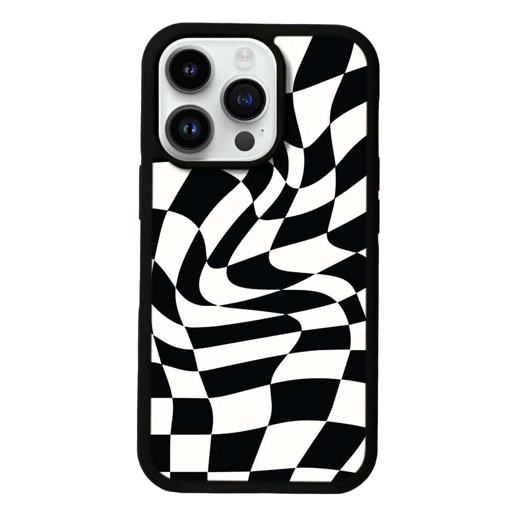 MagSafe iPhone 13 Pro Black Swirl Checkerboard Print Case