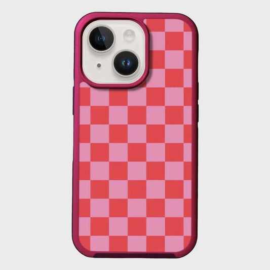 MagSafe iPhone 14 Plus Pink Checkerboard Print Case