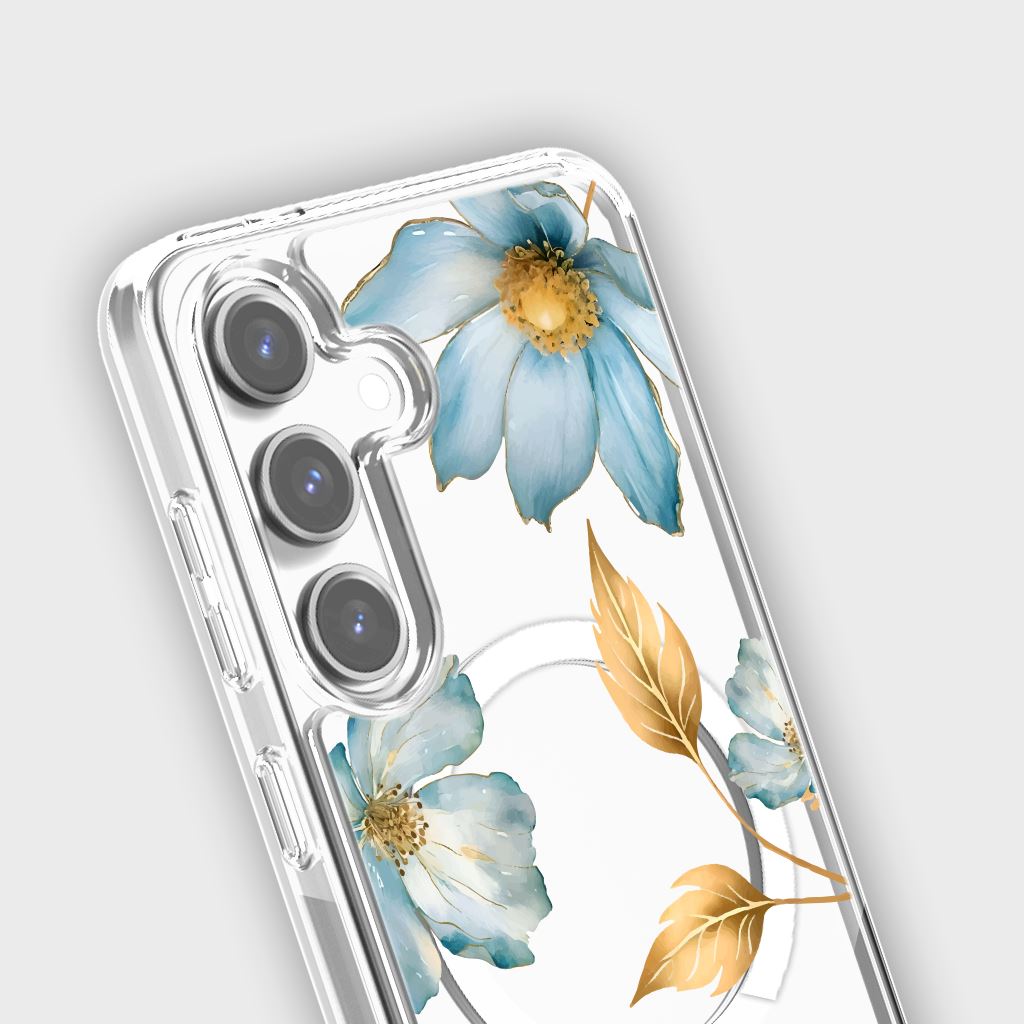 Samsung Galaxy S25 Blue Wildflower Clear Case