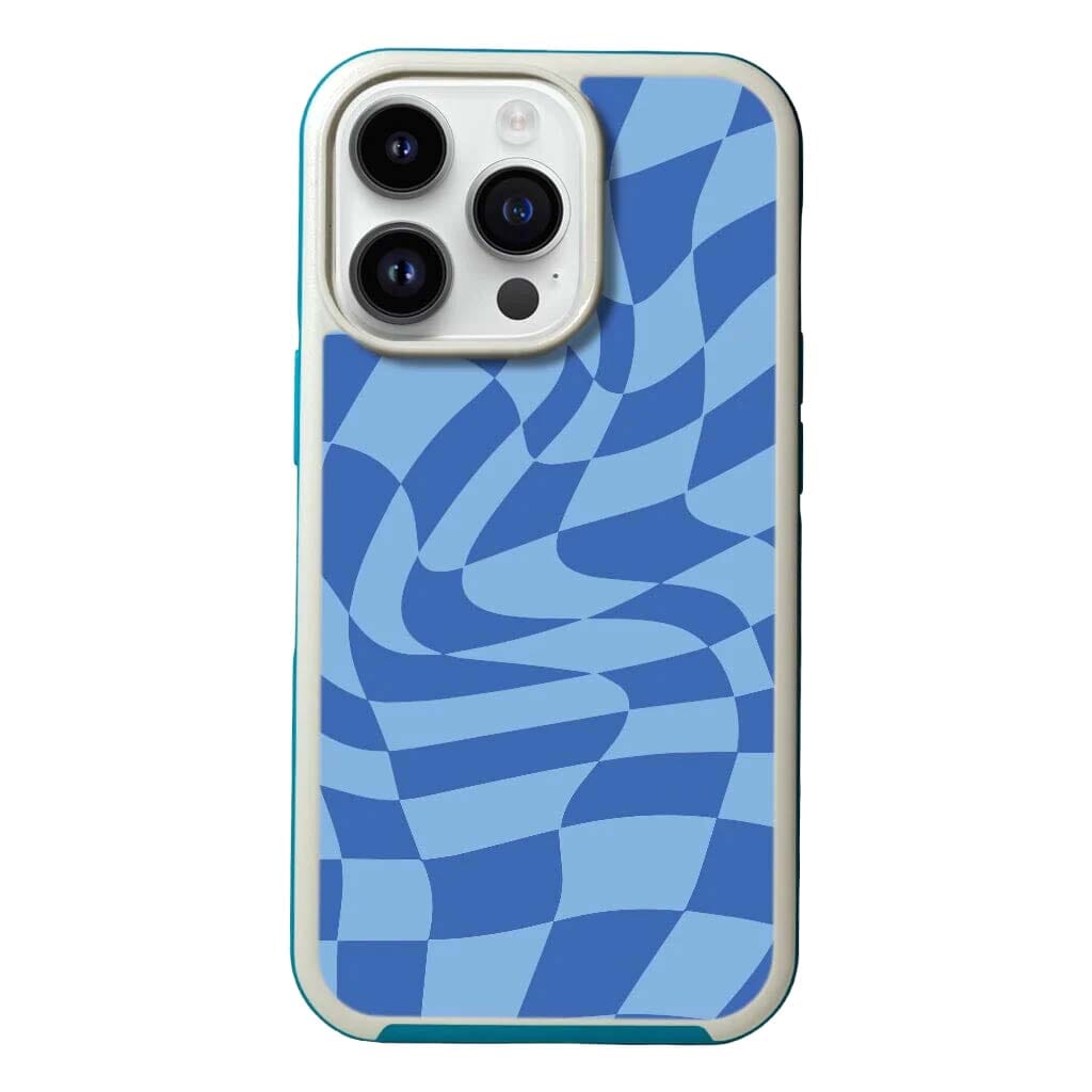 MagSafe iPhone 14 Pro Max Blue Swirl Checkerboard Print Case