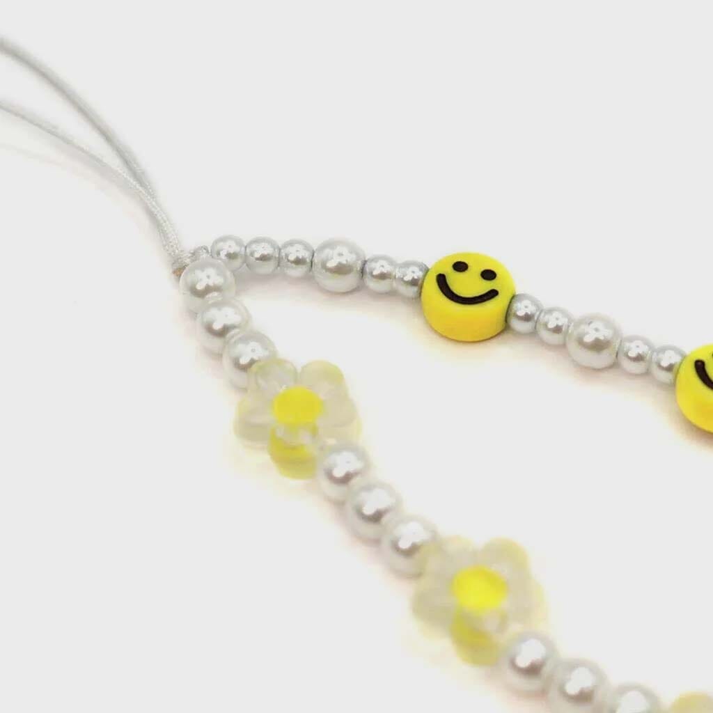 Pearls Smiley Phone Charm